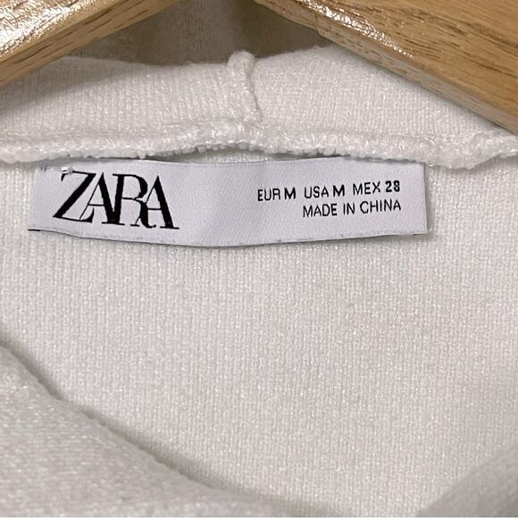 Zara Cropped Hoodie Sweater Sweatshirt White Size M - Picture 3 of 6